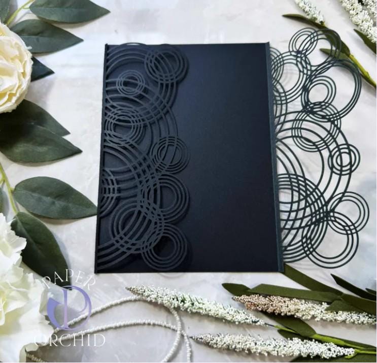 Black Eternal Rings Laser-cut Invitations Paper Orchid