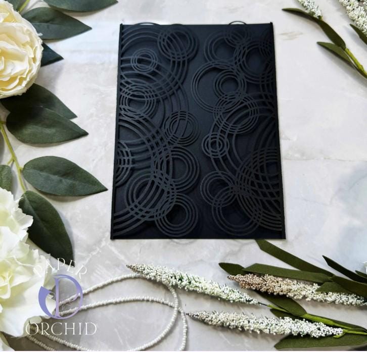 Black Eternal Rings Laser-cut Invitations Paper Orchid
