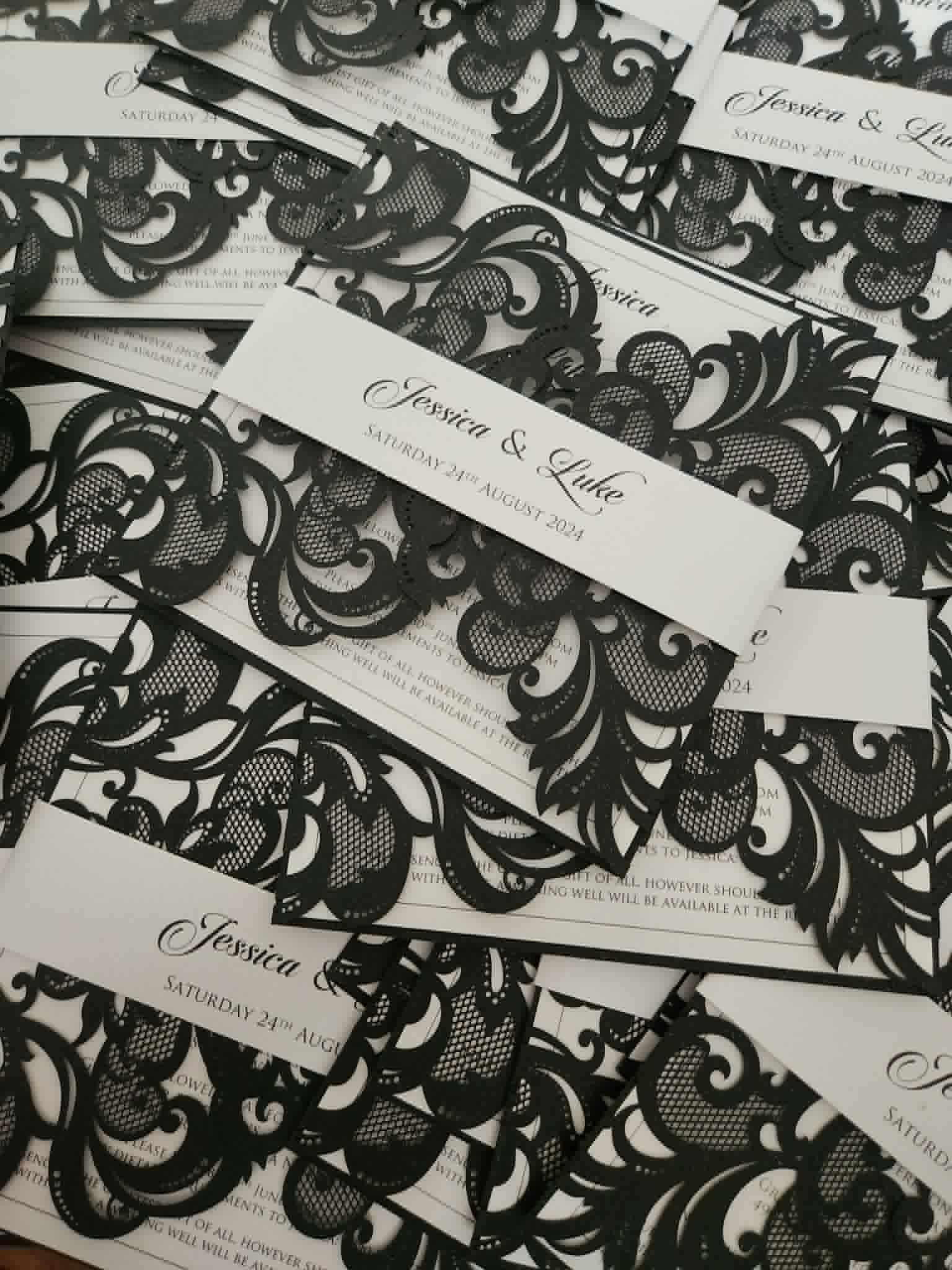 Jess & Luke - Luxury Black Lace Wedding Invitations Elegant Laser‑Cut Wedding Stationery